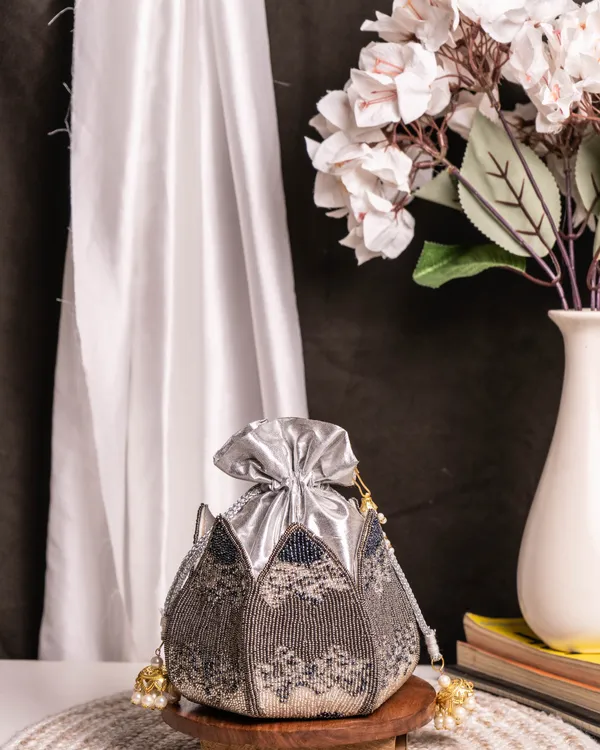 Midnight_Mirage_–_Luxury_Silver_Beaded_Lotus_Potli_Bag_with_Pearl_Handle